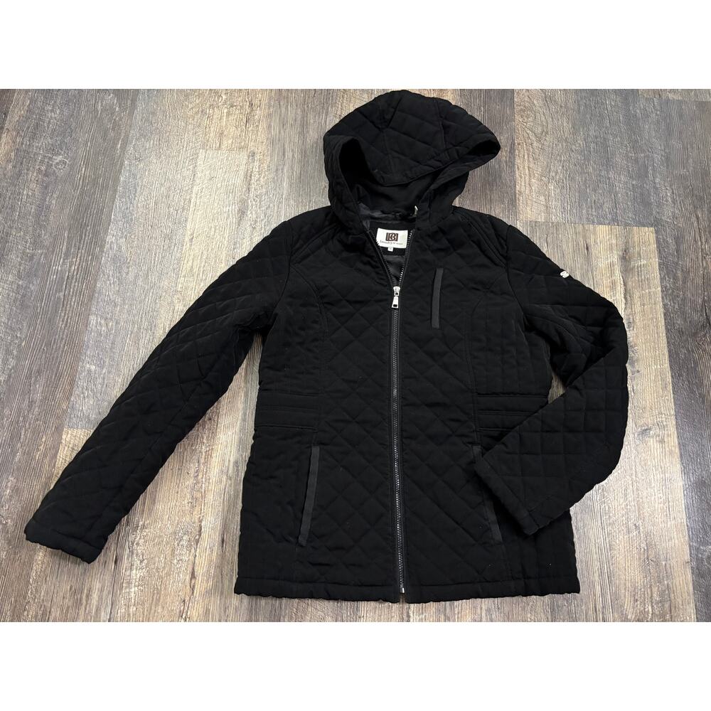 Laundry by Design Womens Black Quilted Hooded Puffer Jacket Size Medium Full Zip